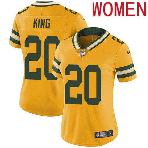 Women Green Bay Packers #20 Kevin King Yellow Nike Vapor Limited NFL Jersey